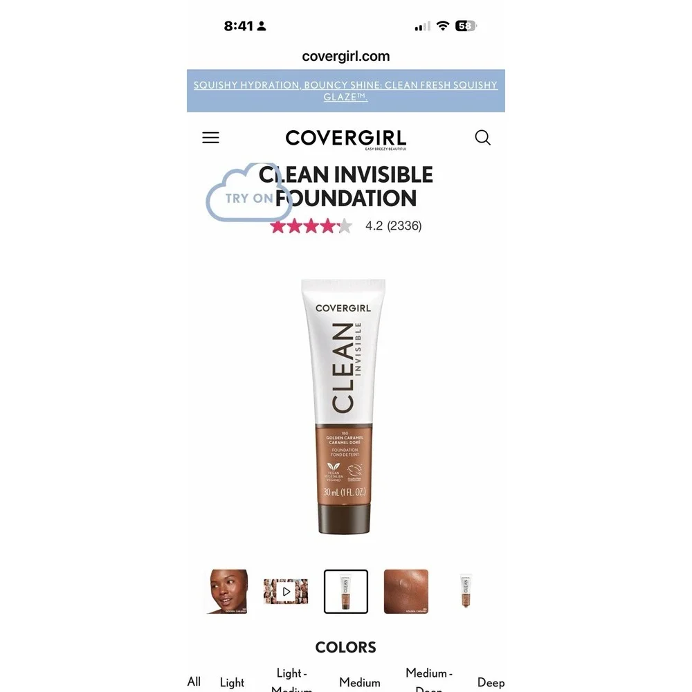 Covergirl Clean Invisible Foundation 180 Golden‎ Carmel